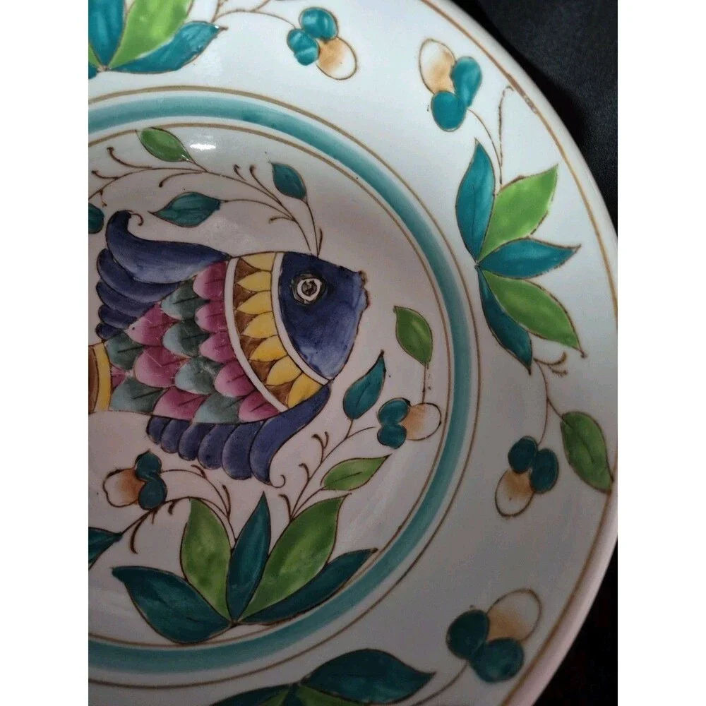 Lrg Decorative Fish Bowl Pottery Hand Painted Nautical Beach Condo Airbnb 10